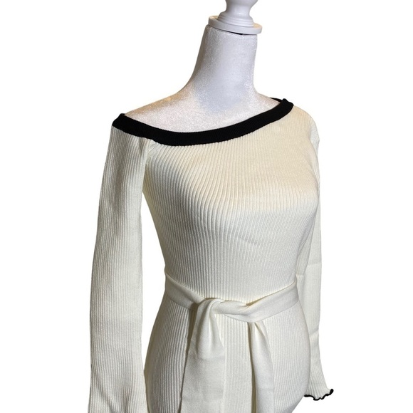 NEW Caracilia women Small WHITE bodycon off shoulder ribbed knit sweater dress - Picture 4 of 7